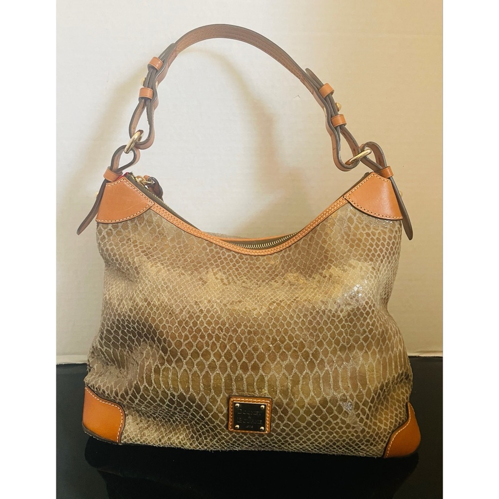 Dooney & Bourke Erica Brown Snakeskin Shoulder Bag Leather Trimmed